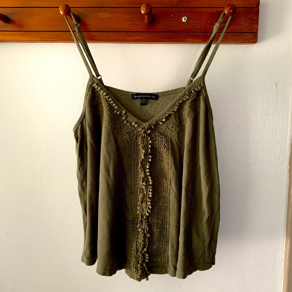 Olive green crochet front cami